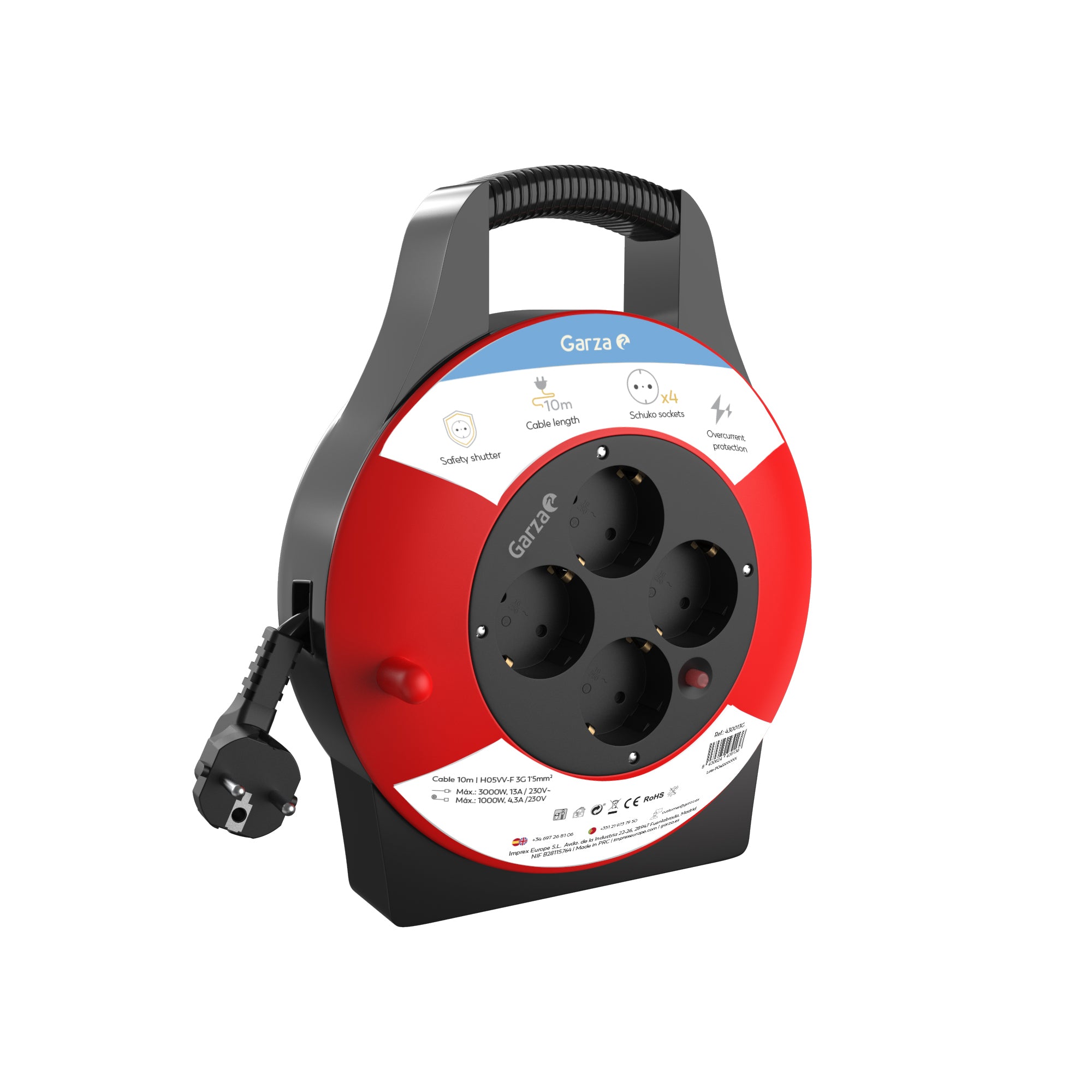 Enrrollacable Doméstico 3G, 4 Tomas, Cable 1,5mmX10m