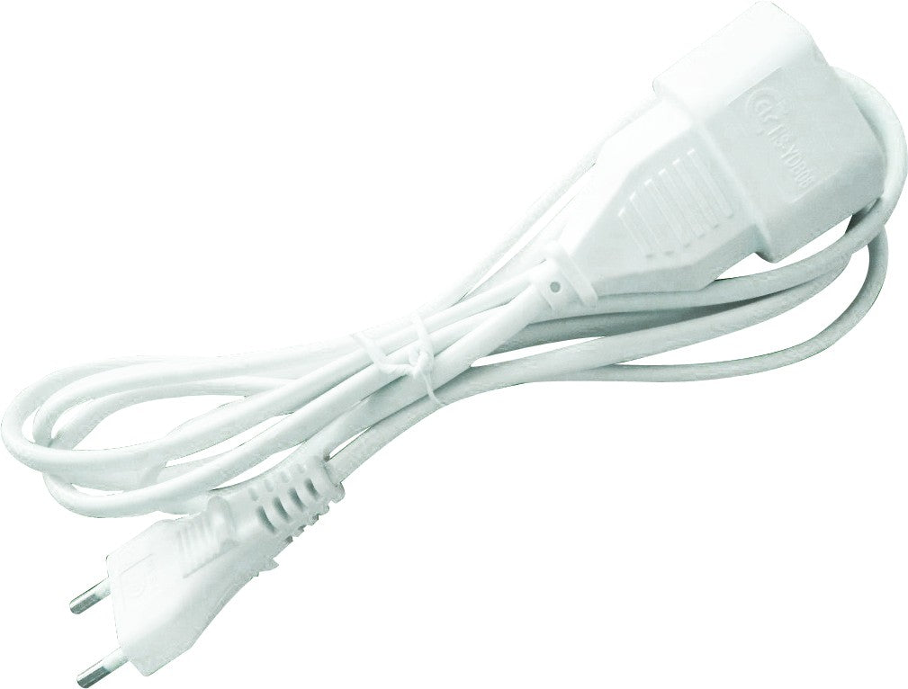 Cable alargador  doméstico 2G sin toma de tierra hasta 10 amperios (2300W) de color Blanco y cable de 2 metros, 1 ud.