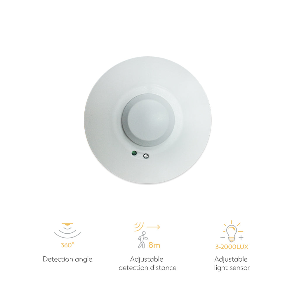 Detector de Movimiento Microondas de Techo, ángulo de Detección 360º, color Blanco