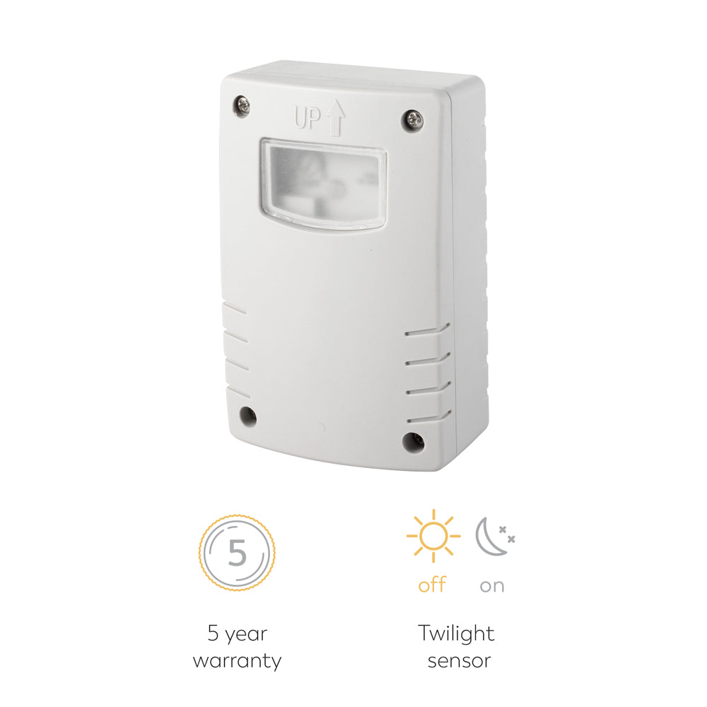 Detector crepuscular para exterior regulable, IP44, Blanco