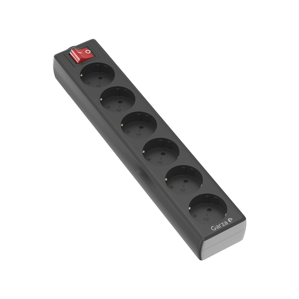 Regleta  Basic sin cable y con interruptor para 6 tomas de color Negro, 1 ud