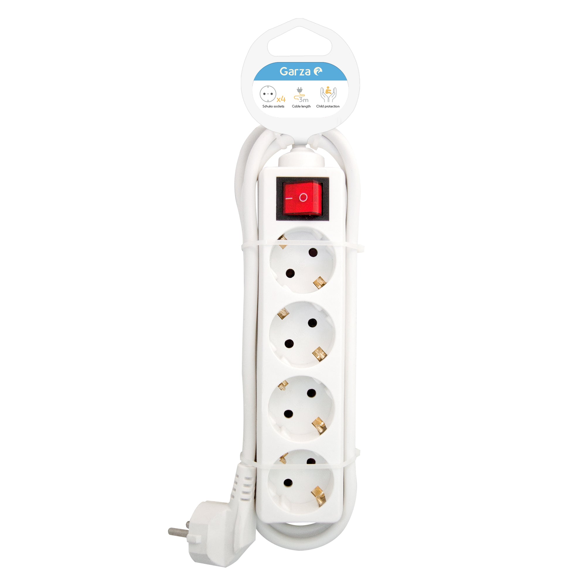 Regleta Basic con interruptor iluminado color blanco, 4 tomas, cable de 3 metros, 1ud