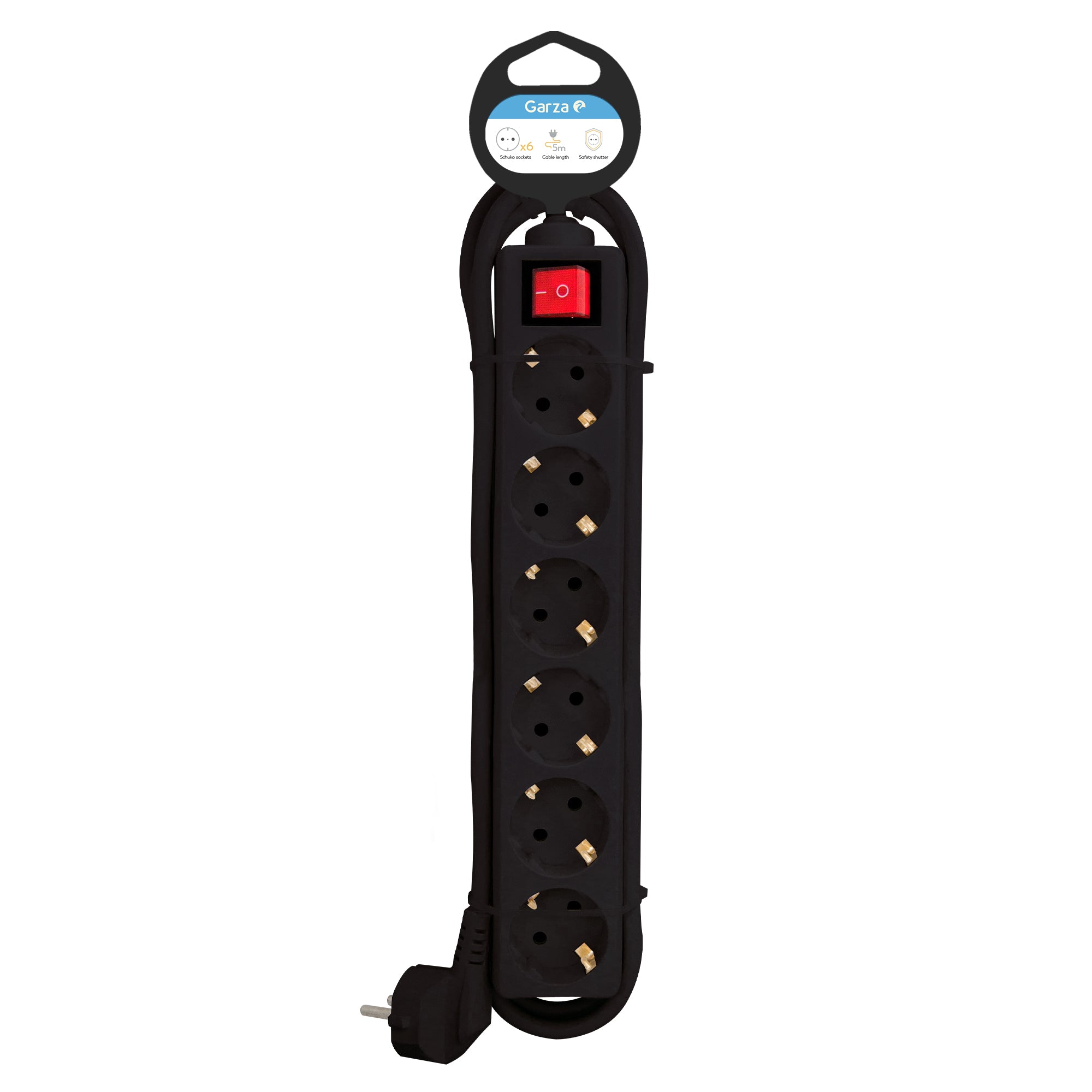 Regleta Basic con interruptor iluminado color negro, 6 tomas, cable de 1.4 metros, 1ud
