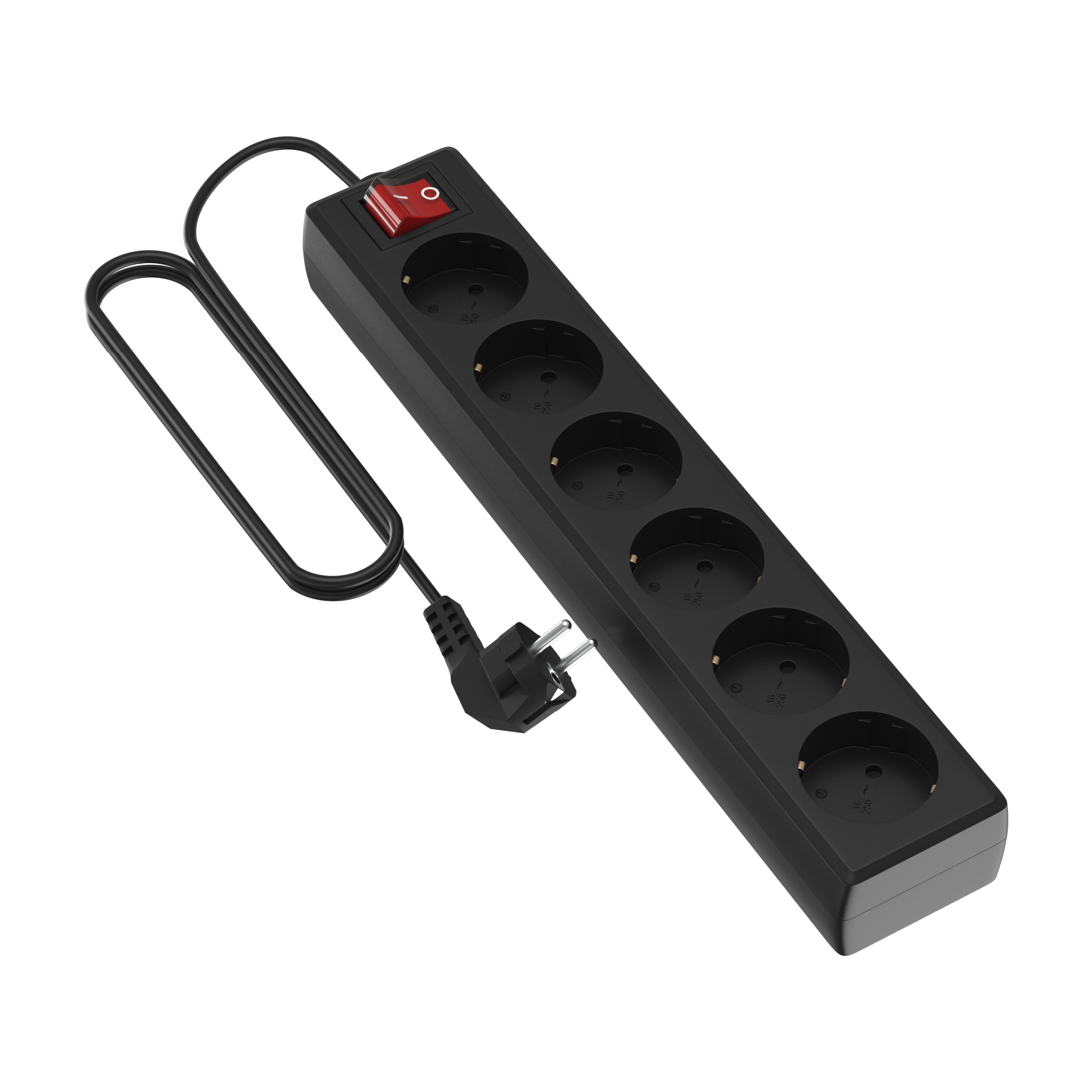 Regleta Basic con interruptor iluminado color negro, 6 tomas, cable de 1.4 metros, 1ud