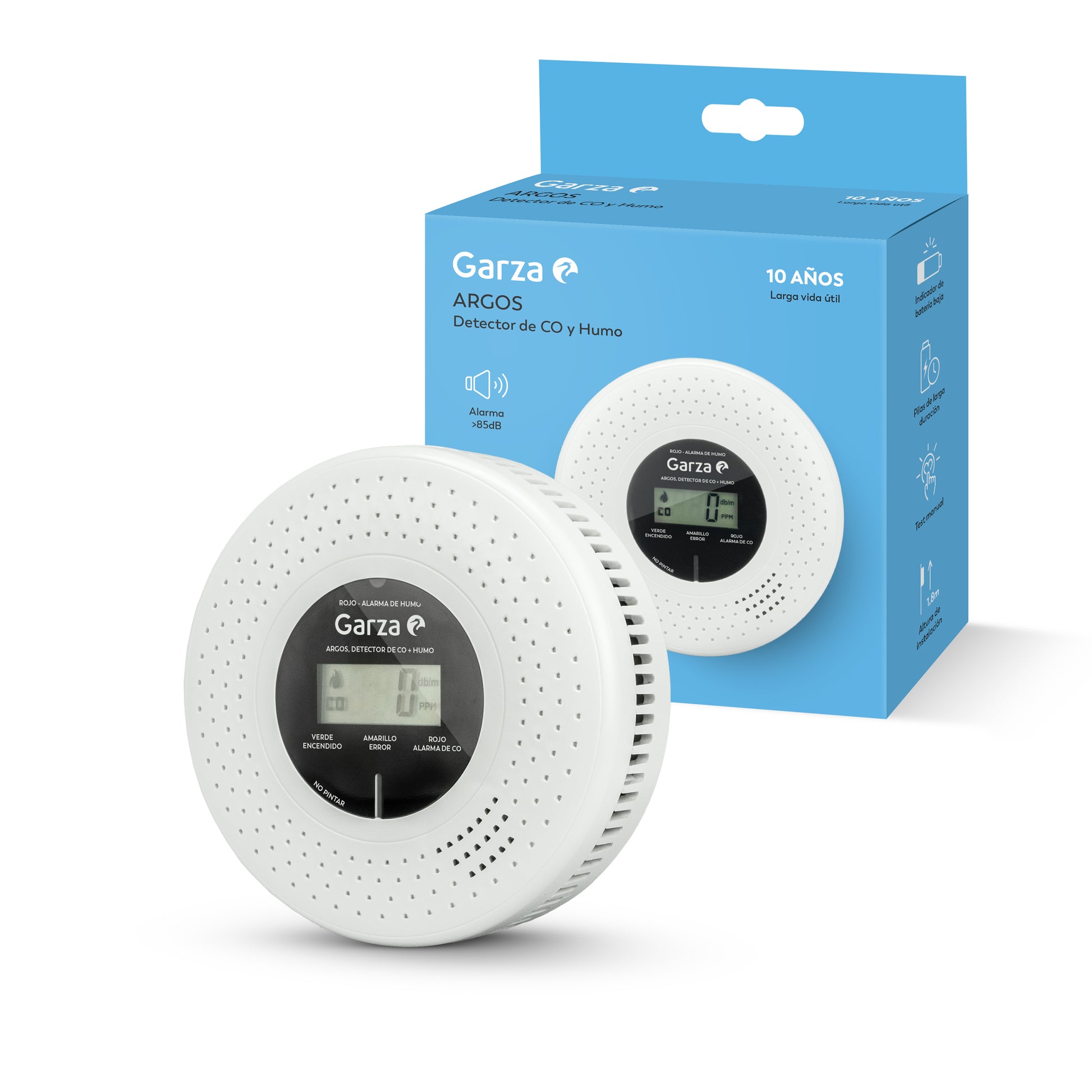 Detector de Humo y Monóxido de Carbono Argos 2 en 1 10 años