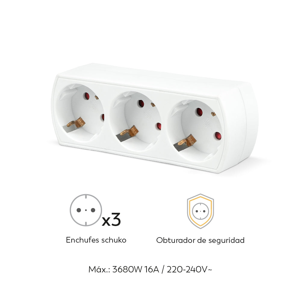 Adaptador de enchufe de pared triple frontal