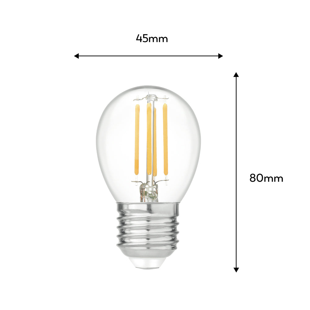 Bombilla LED Filamento Clear Esférica E27 3,4W, 470 lúmenes, 2700K