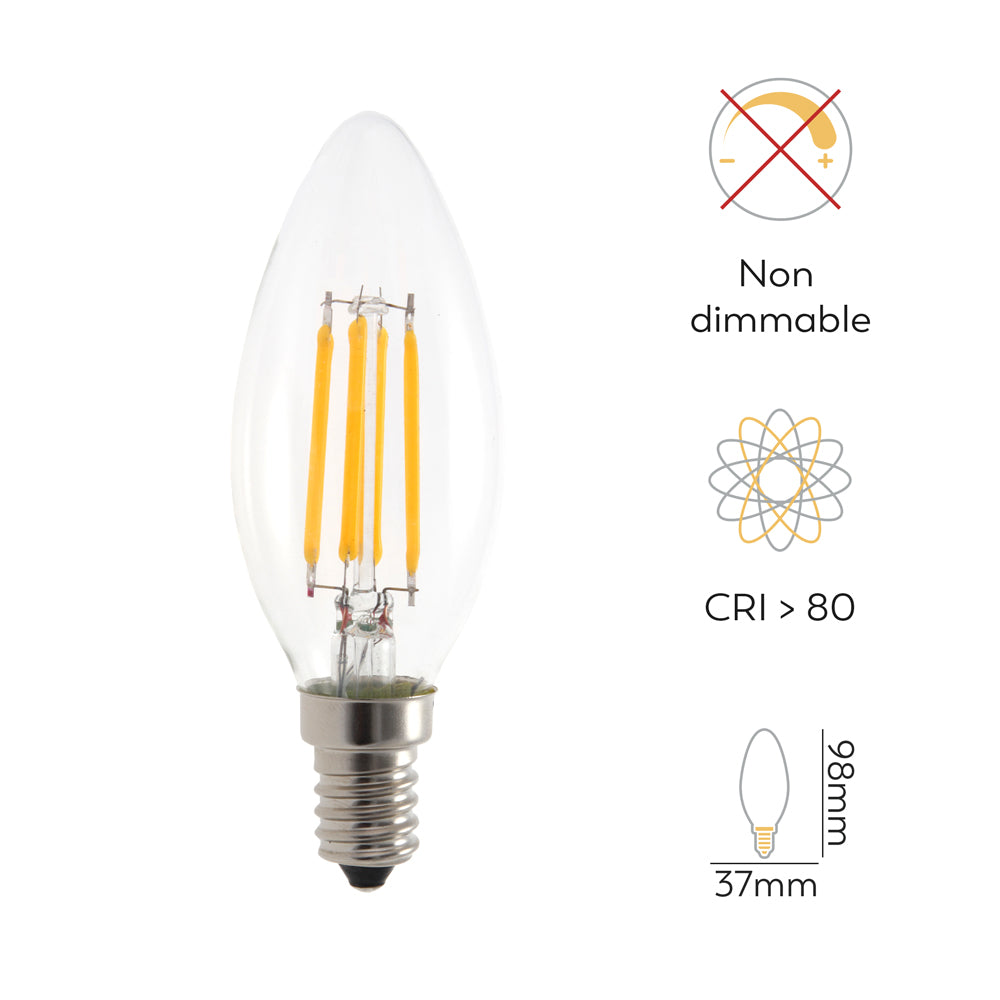 Bombilla LED Filamento Clear Vela E14 470lm 3,4W 27K