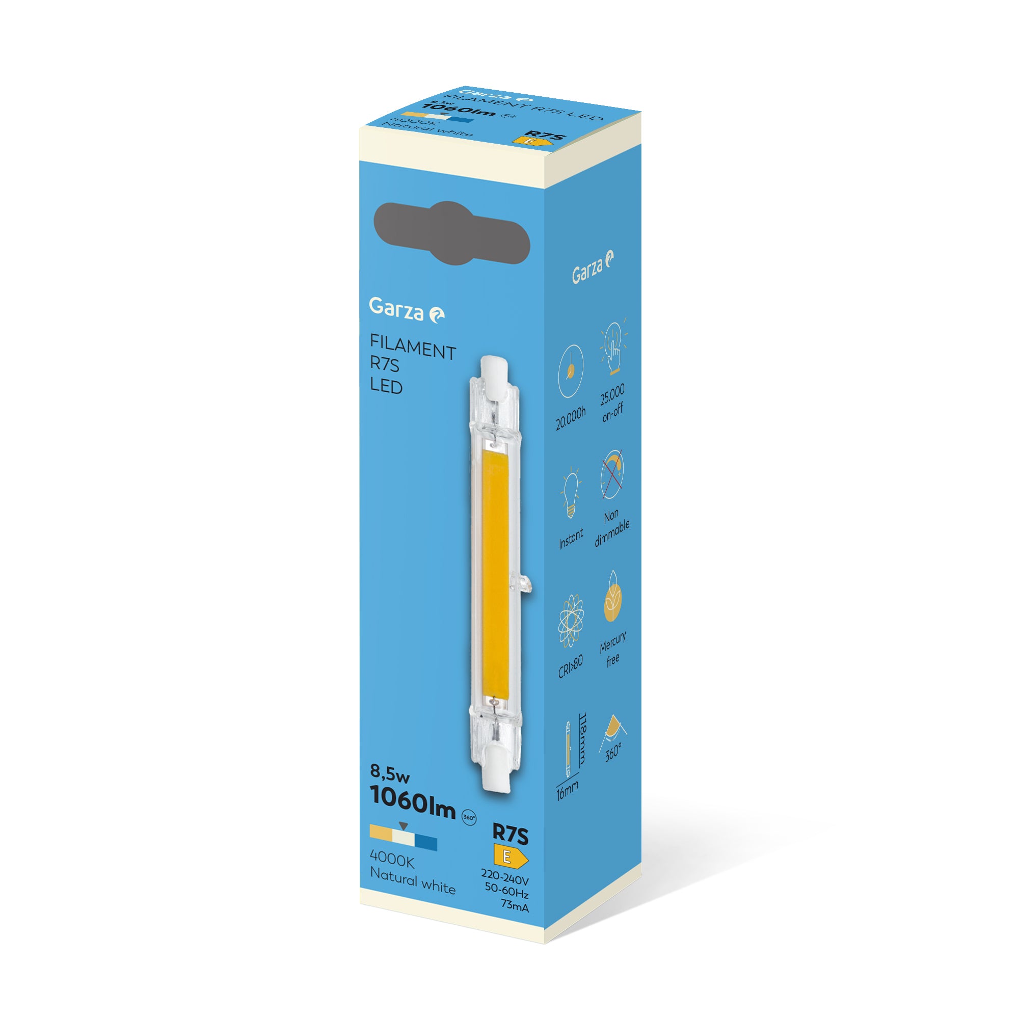 Bombilla Led Filamento Clear R7s 8,5W, 1100 lúmenes, 4000K