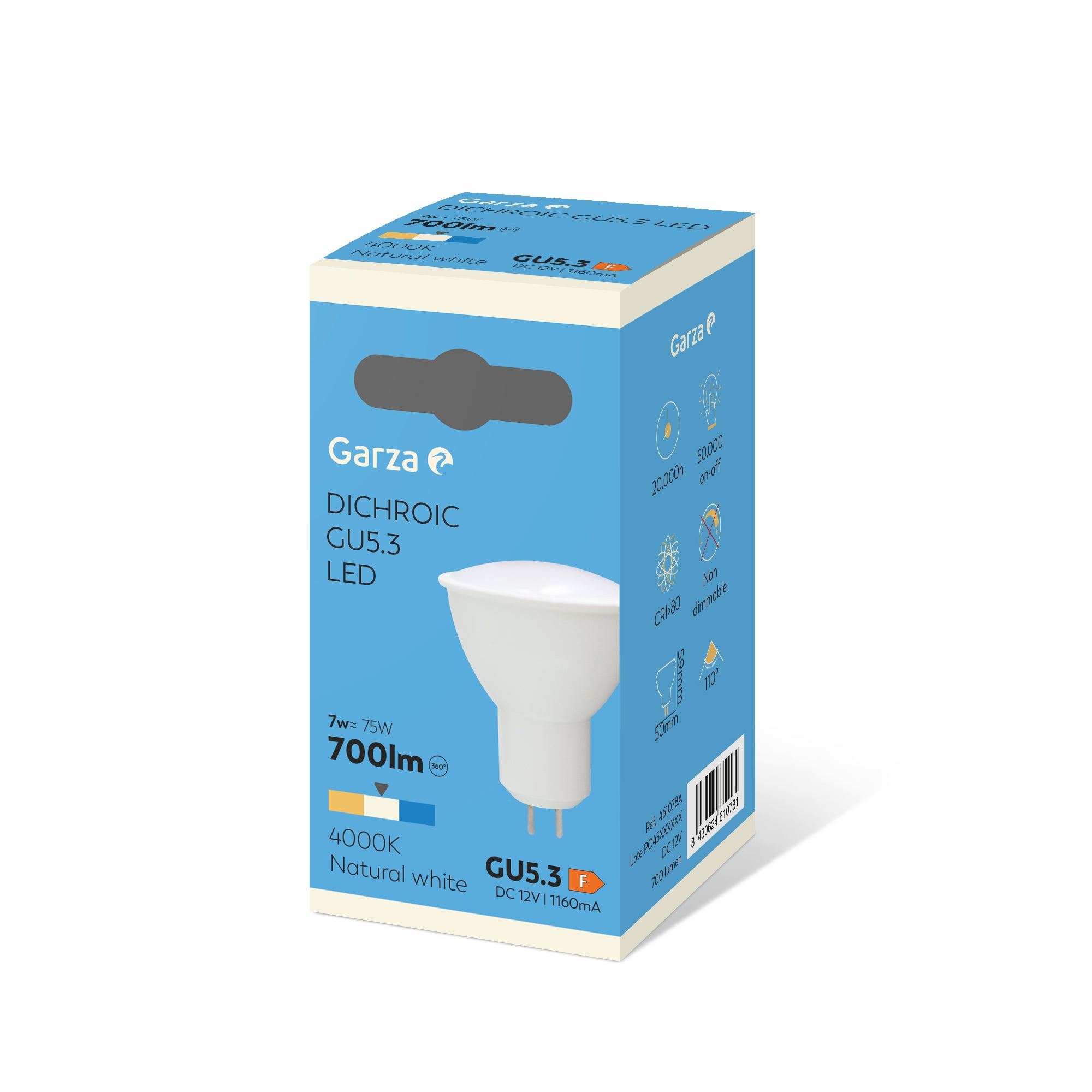 Bombilla Led SMD Dicroica GU5.3 12V 7W 700 lúmenes, 4000K