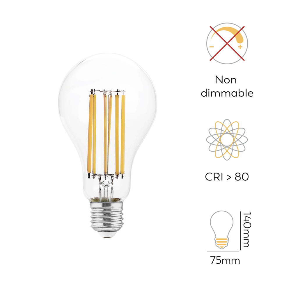Bombilla LED Filamento Clear Estándar, Casquillo E27, Luz cálida 2700K, 18W, 2500 lúmenes