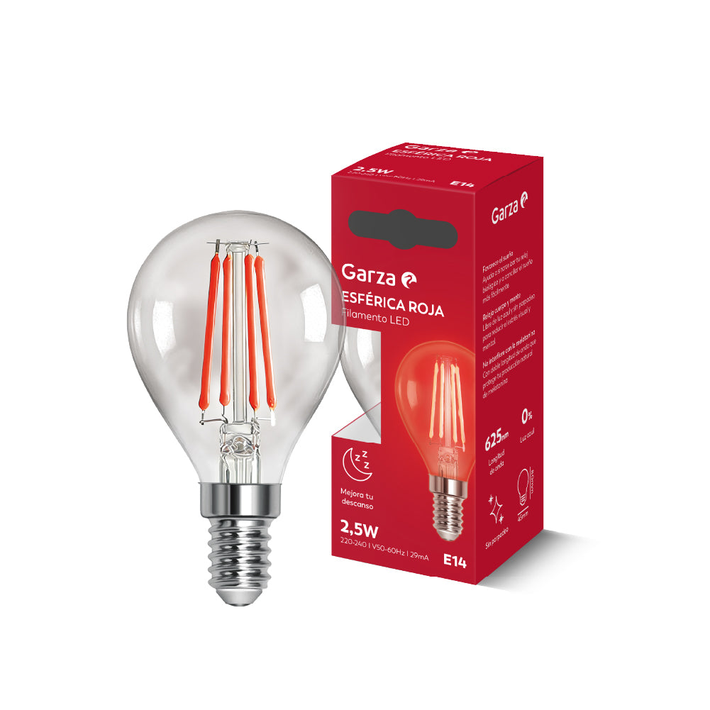 Bombilla luz roja melatonina G45 Casquillo fino E14