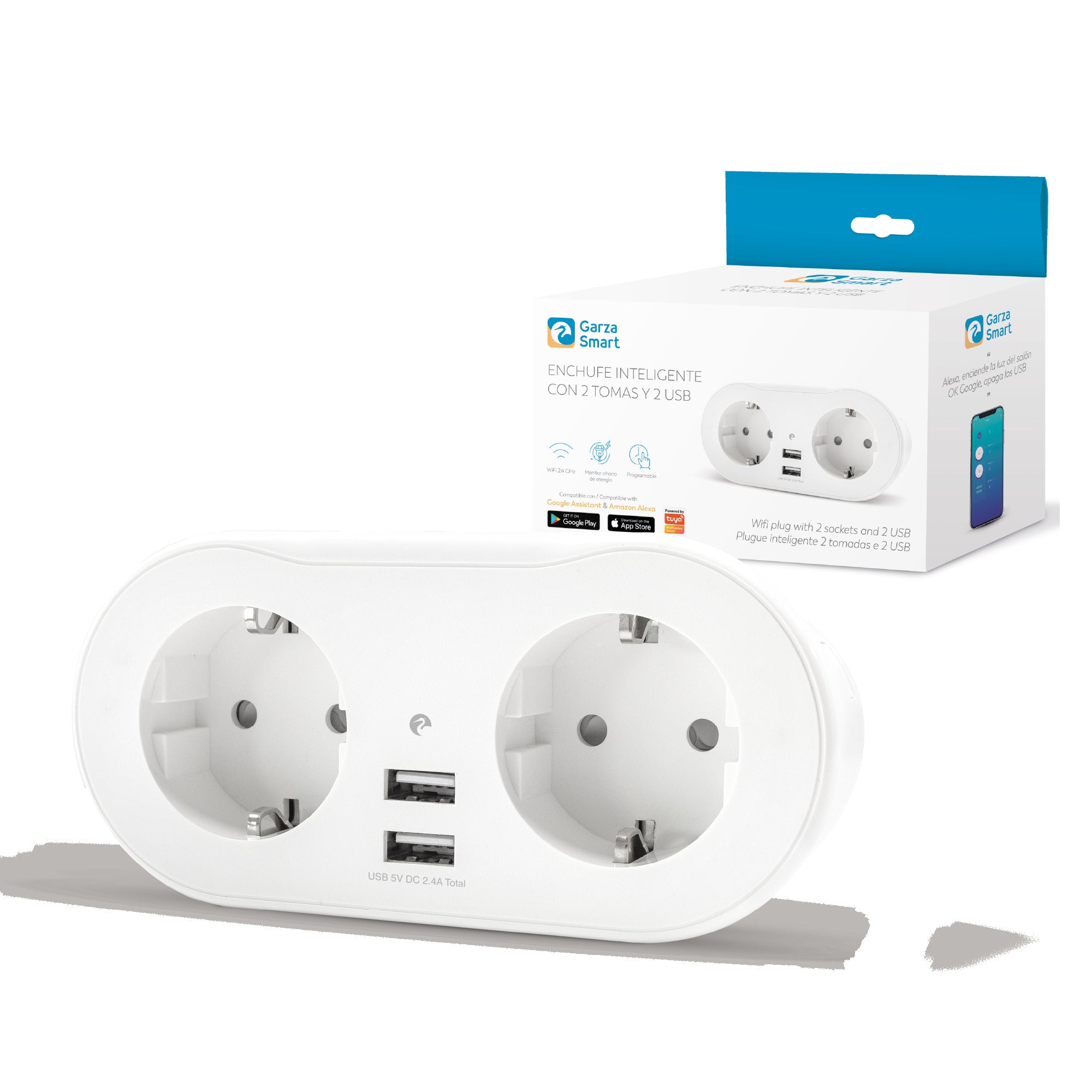 Enchufe Doble Wifi, Con 2 Tomas Y 2 Puertos Usb