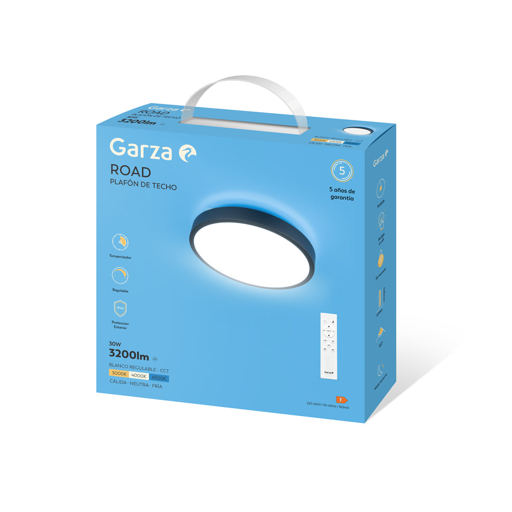 Plafón de techo LED Road Negro ø420mm 30W 3000LM CCT+DIM con mando a distancia