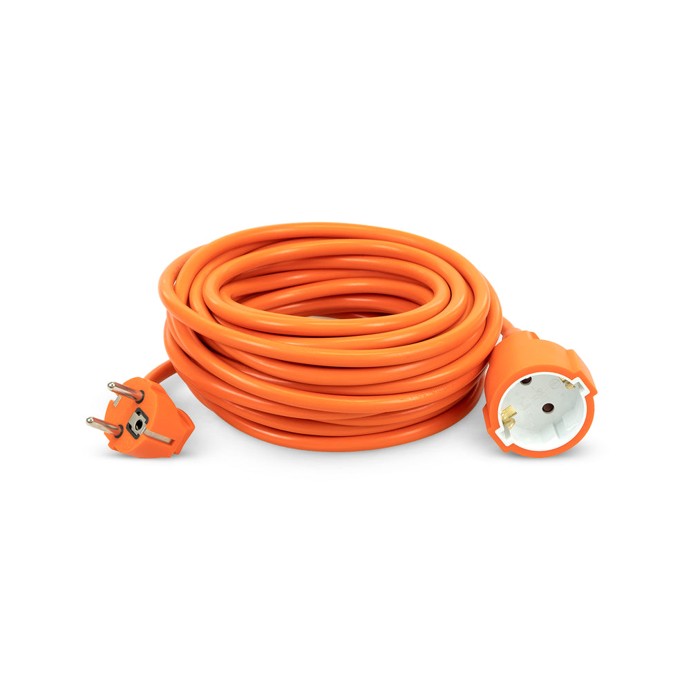 Cable alargador doméstico para exterior 25 metros, con toma de tierra hasta 16 Amperios (3680W), Naranja