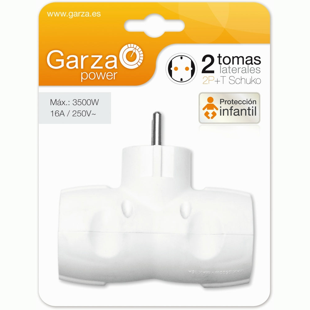 Enchufe de pared  doble lateral con toma de tierra blanco