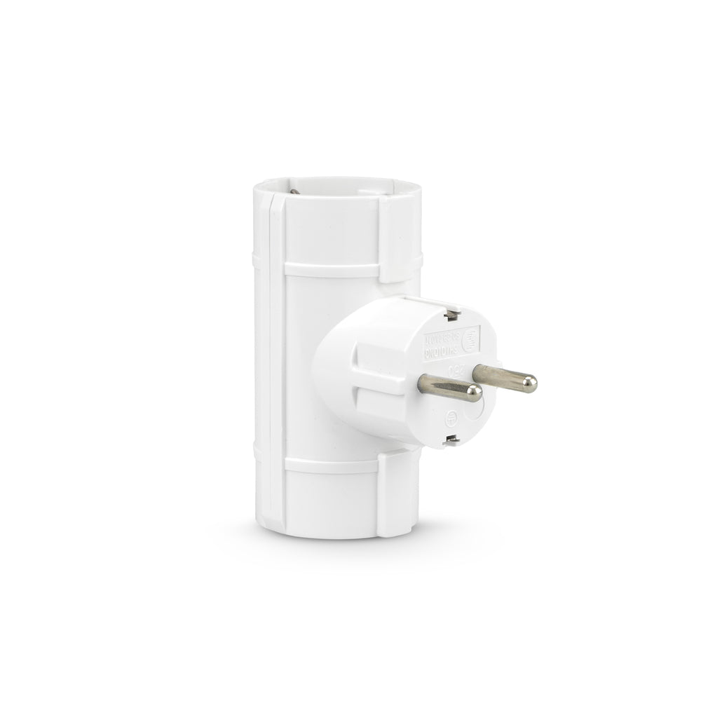 Enchufe de pared  doble lateral con toma de tierra blanco