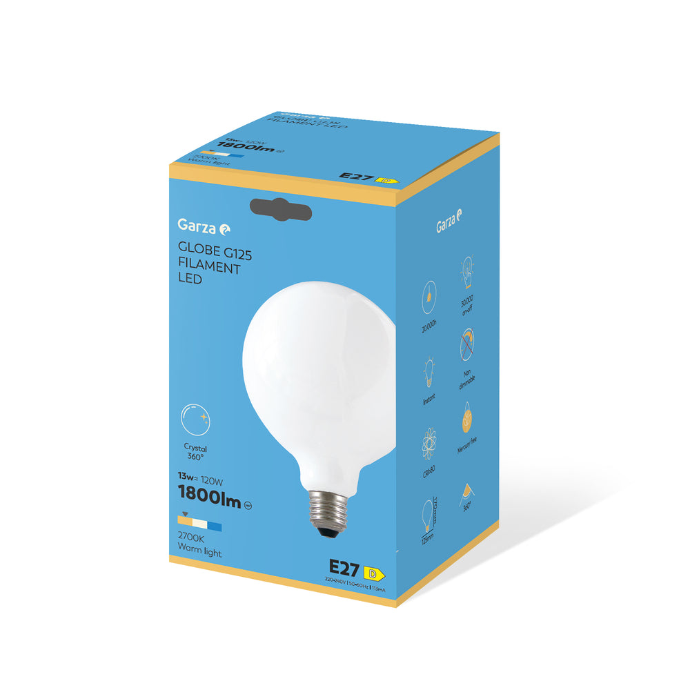 Bombilla Led Filamento Opal G125 E27,13W, 1800 lúmenes, 2700K