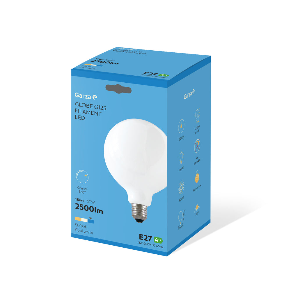 Bombilla Led Filamento Opal Globo G125 E27, 18W, 1500 Lúmenes, 5000K