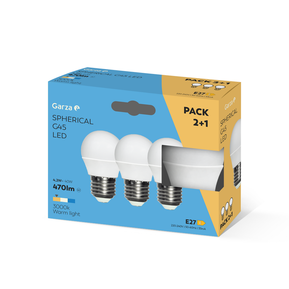 Bombilla Led SMD Esférica G45 E27 470lm 4,2W 30K 2+1