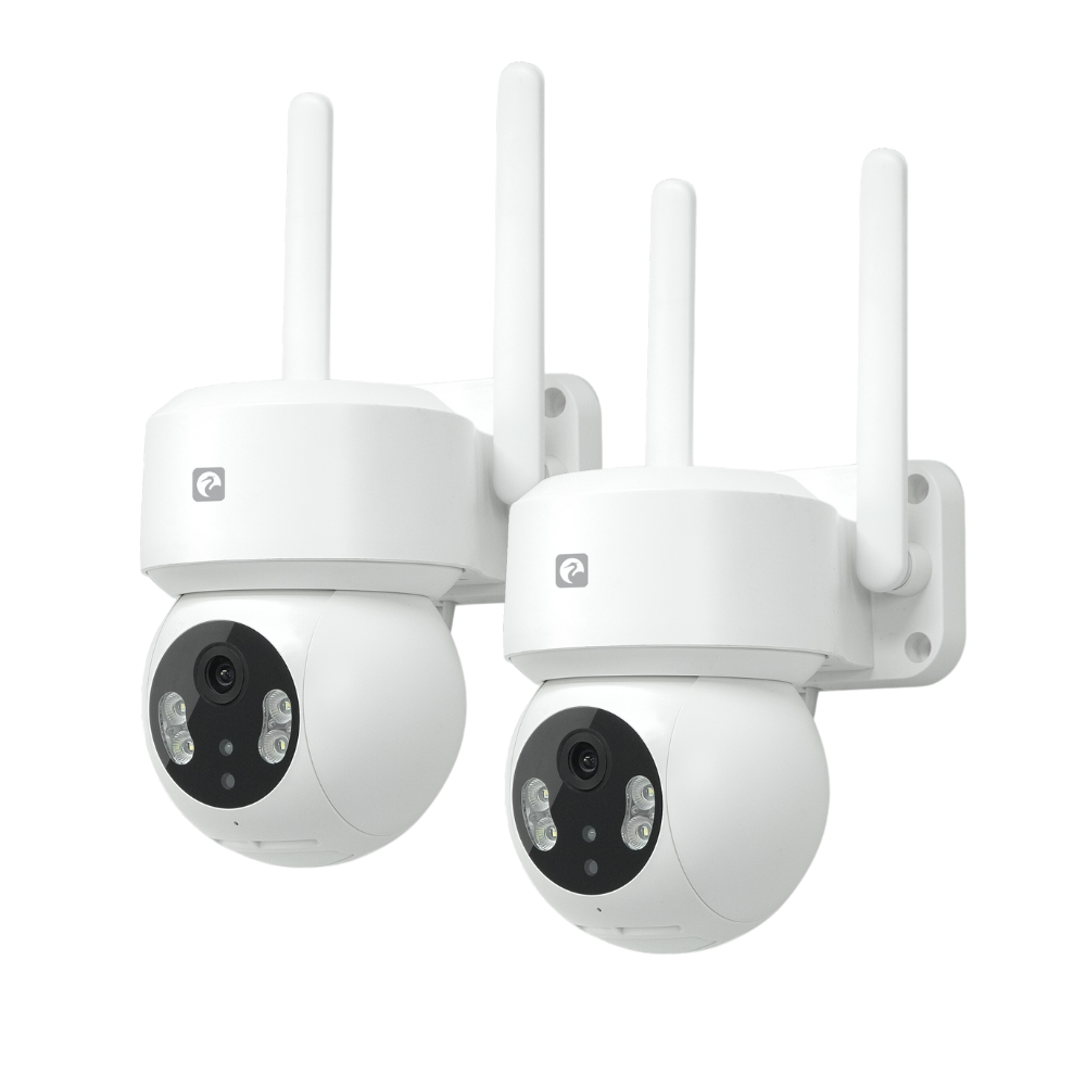 Smarthome -  Pack 2 Cámara de Vigilancia WiFi 360º Exterior IP, WiFi 2,4, 1296p Super FullHD, Visión Nocturna a color, Detección de Movimiento, Alarma y luz de seguridad, Control Remoto por App.