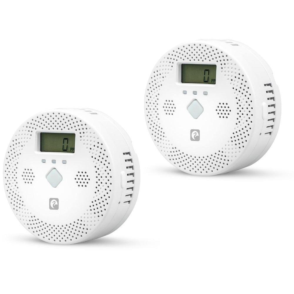 Garza Smart - Pack de 2 detectores de Mónoxido de Carbono CO Wifi Inteligente, Notificaciones en tiempo real por App, Alarma sonora de 70 db, Señal indicador LED y Pantalla LCD, Instalación de pared.