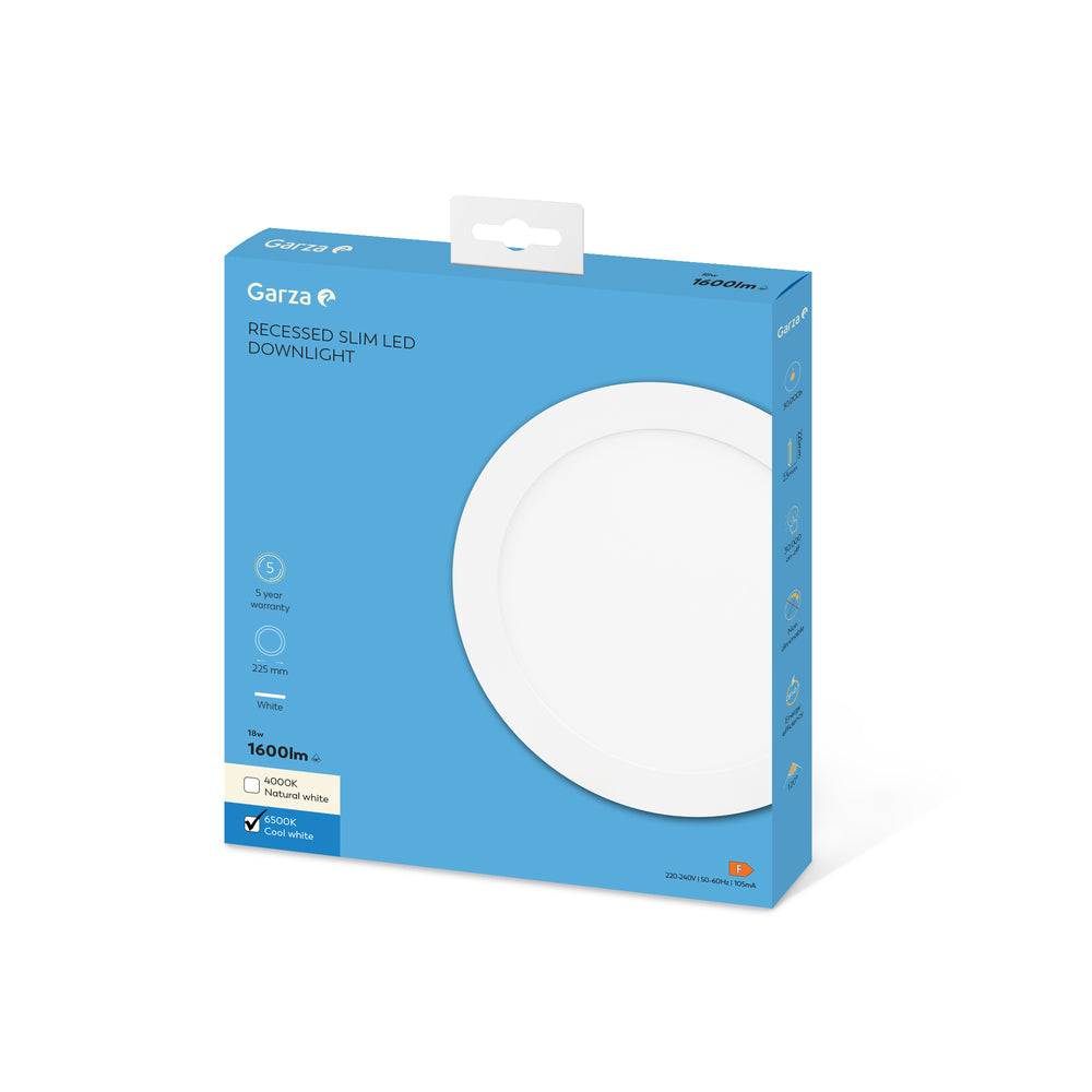 Downlight Led Empotrable Circular Extraplano Blanco ø225mm, 18W, 1600 lúmenes, 6500K