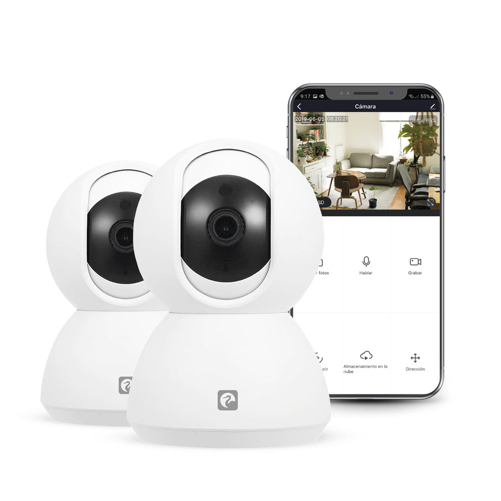 Cámara Seguridad Inteligente Wifi 360º 1080P HD, con Sensor de Movimiento y Visión Nocturna, Pack x2