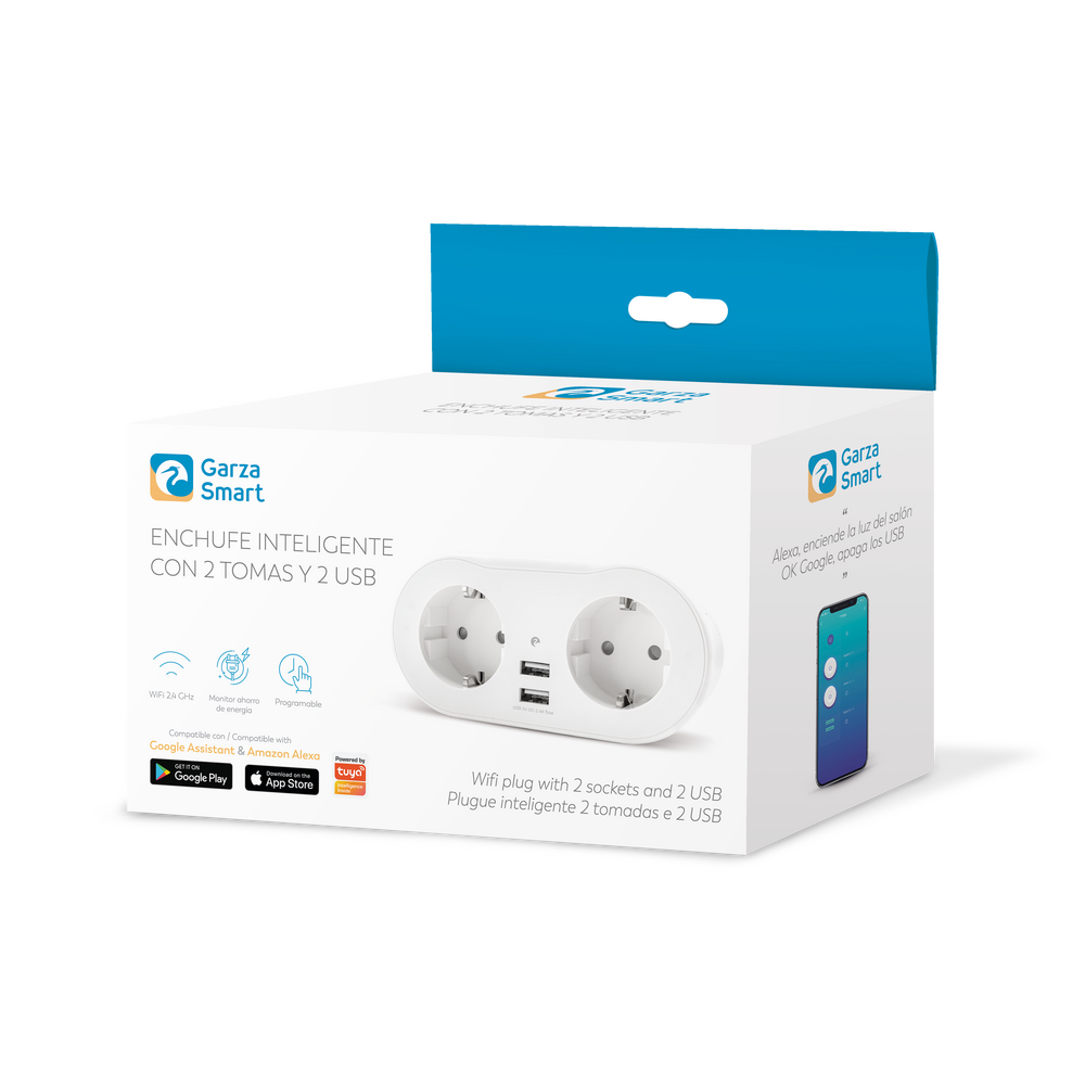 Enchufe Doble Wifi, Con 2 Tomas Y 2 Puertos Usb