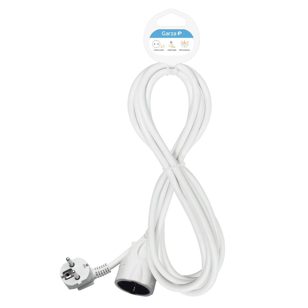 Cable alargador doméstico interior 5 metros, con toma de tierra hasta 16 Amperios (3680W), Blanco