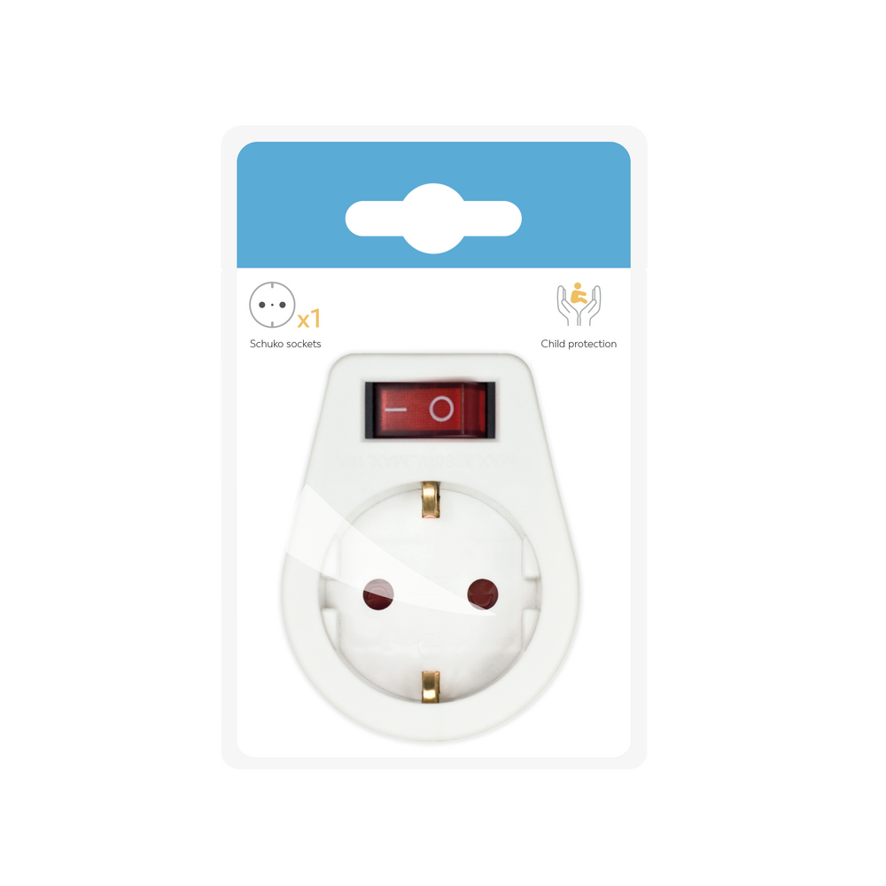 Enchufe de pared  de 1 toma con interruptor