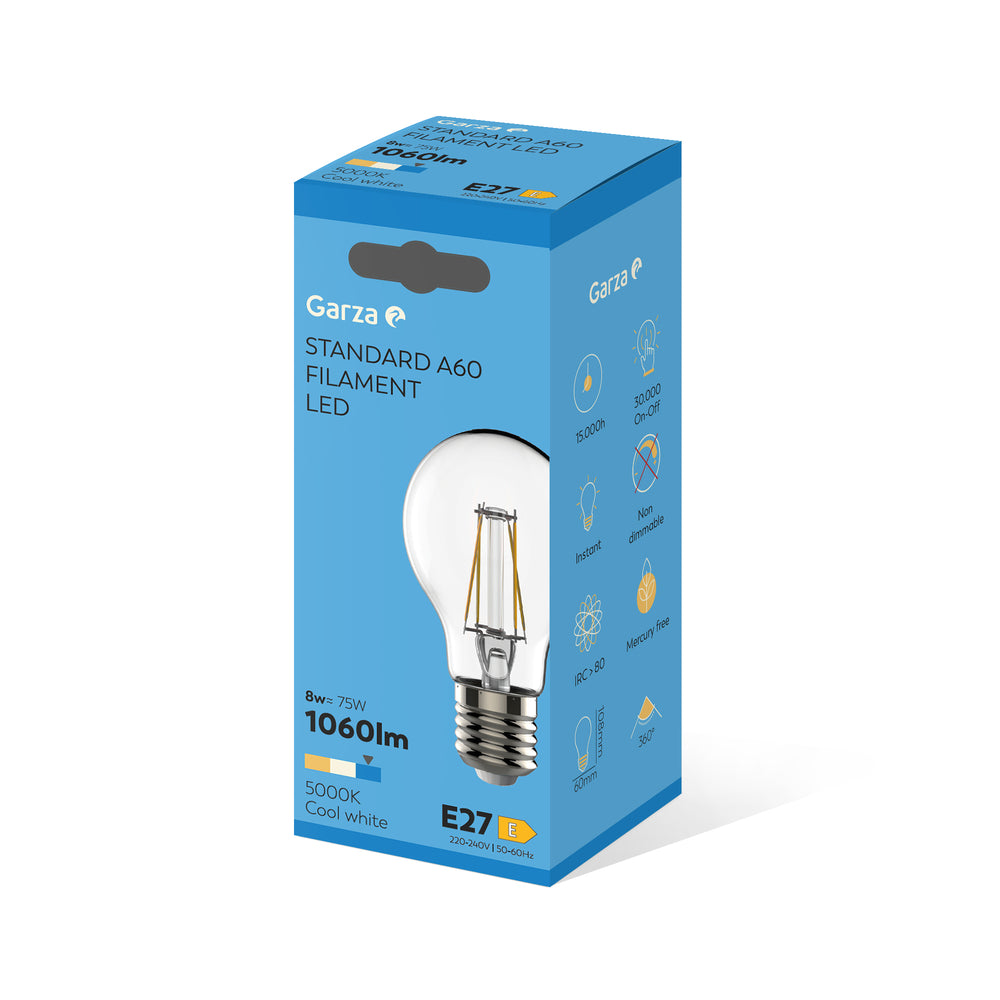 Bombilla Led Filamento Clear Estándar E27 8W 1060 lúmenes, 5000K