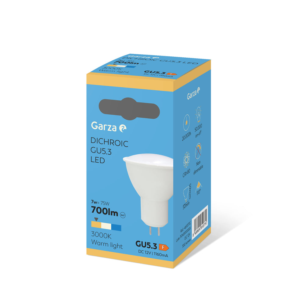 Bombilla Led SMD Dicroica GU5.3 12V 7W 700 lúmenes, 3000K
