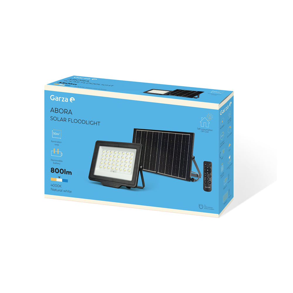 Foco Solar Abora con Sensor Crepuscular con mando 50m2 , 800 lúmenes, 4000K