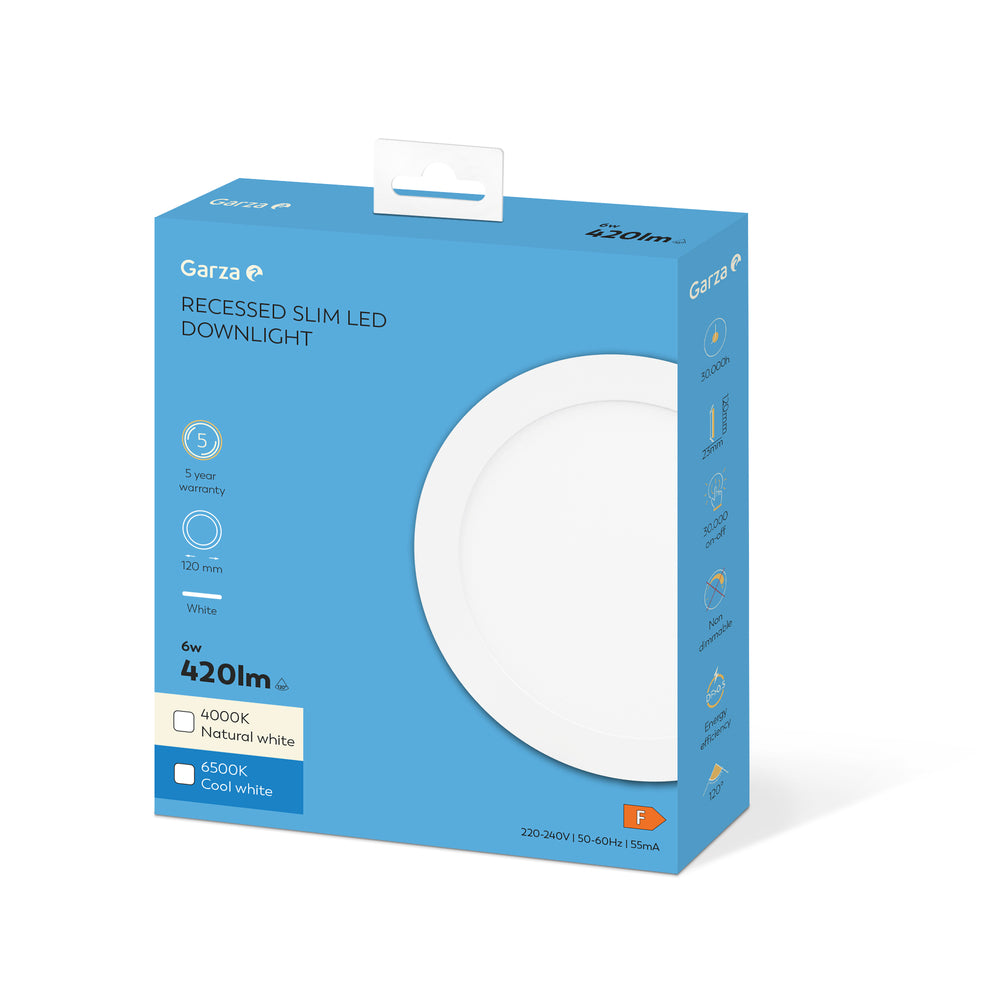 Downlight Led Empotrable Circular Extraplano Blanco ø120mm, 6W, 420 lúmenes, 4000K