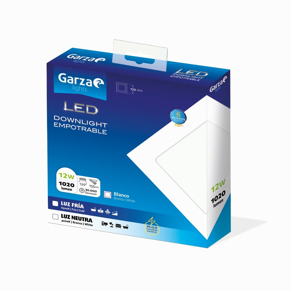 GZ LED DOW CUAD 170MM 12W 1020LM 65K BLA