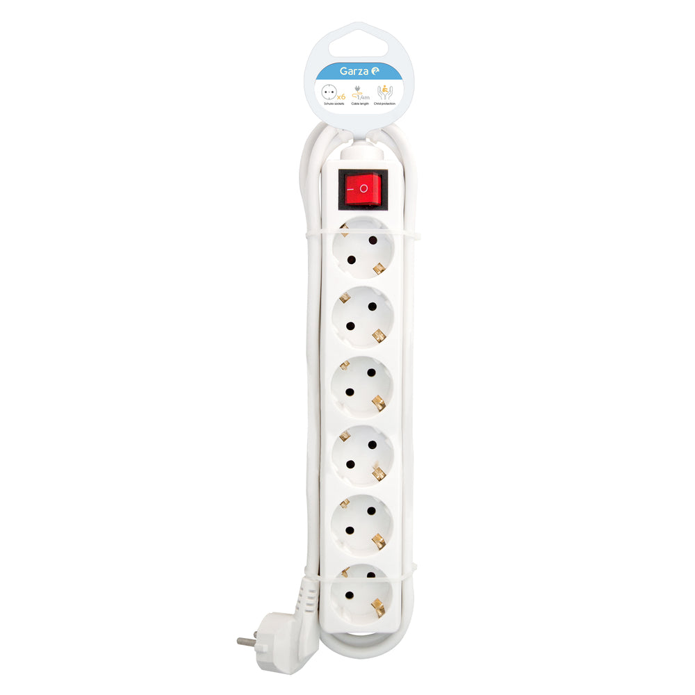 Regleta Basic con interruptor iluminado color blanco, 6 tomas, cable de 1.4 metros, 1ud