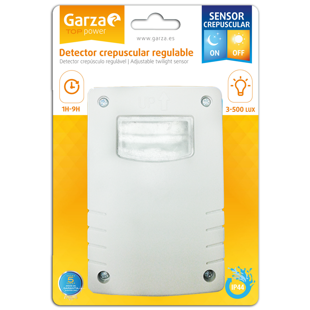Detector crepuscular para exterior regulable, IP44, Blanco