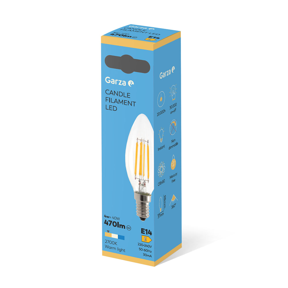 Garza Bombilla Led Filamento Clear Vela E14