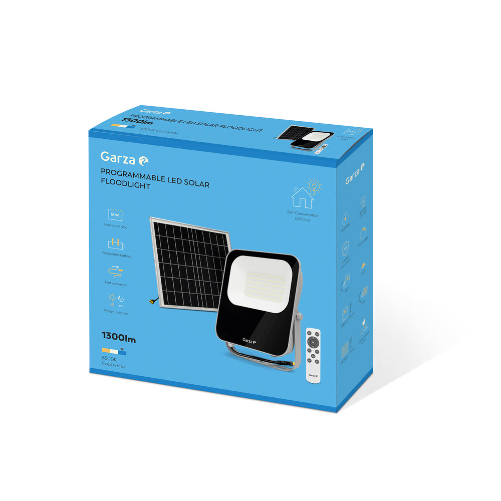 Proyector Solar (2) & Foco Solar con Sensor Crepuscular con mando 60W, 60m2, 1300 lúmenes, 6500K