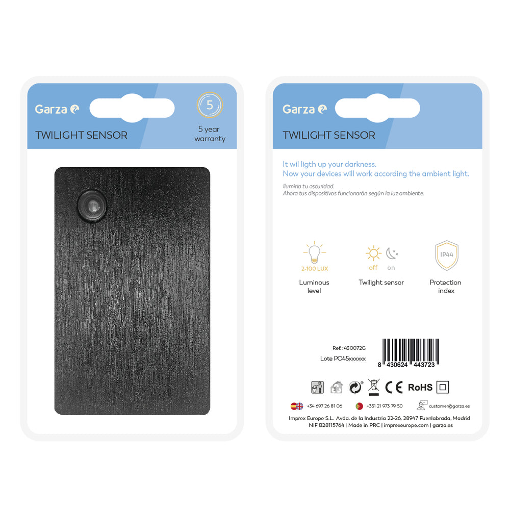 Detector Crepuscular Para Exterior, No Programable, Ip44, Negro