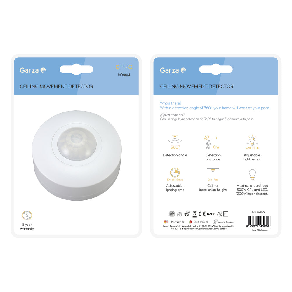 Detector De Movimiento Infrarrojo De Techo 360°