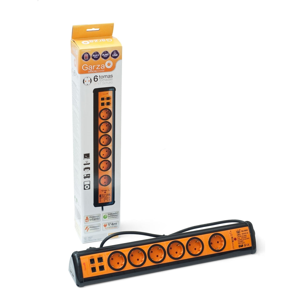 Regleta Profesional Con Interruptor Y Usb-A Negro Naranja (2)