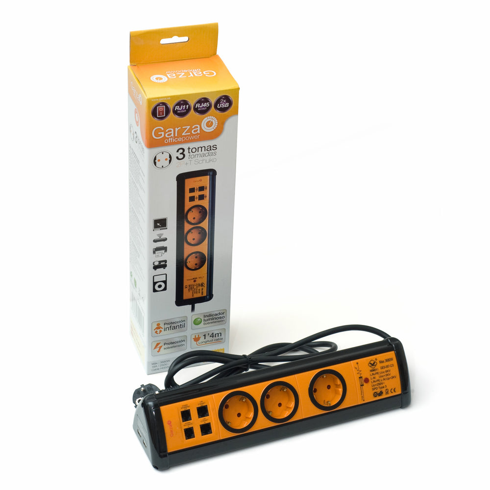Regleta Profesional Con Interruptor Y Usb-A Negro Naranja (1)