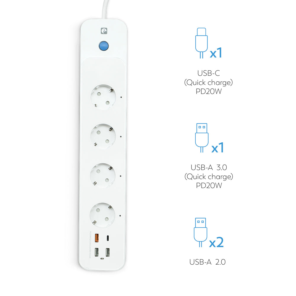 Regleta Wifi Con Interruptor, 4 Tomas + 2 Usb A, Usb C Y Usb 3.0 Carga Rápida (3)