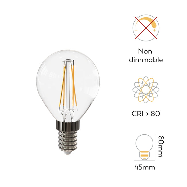 Bombilla Led Filamento Clear Esférica G45 E14 - Características