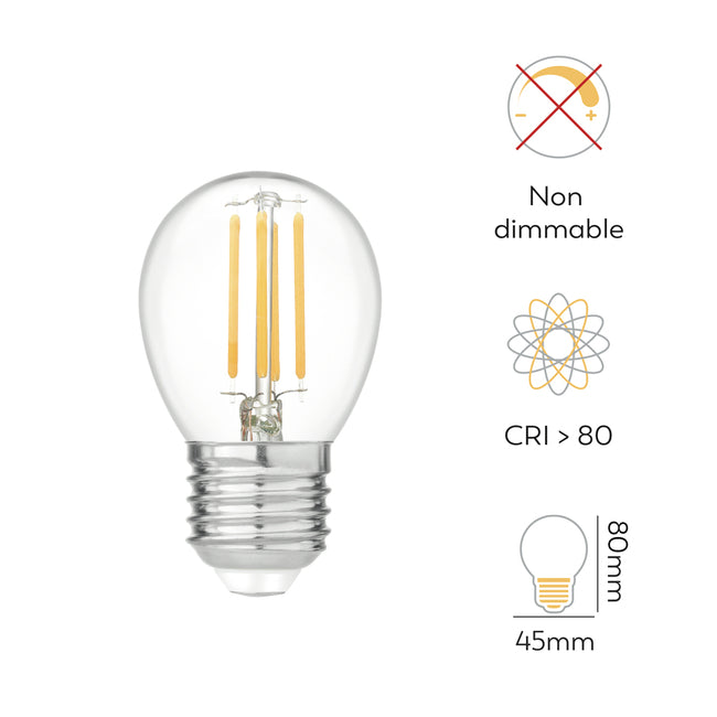 Bombilla Led Filamento Clear Esférica G45 E27 - Características