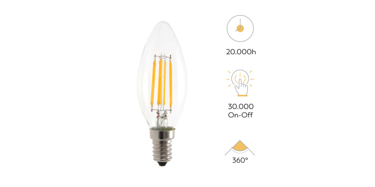 Bombilla Led Filamento Clear Vela E14