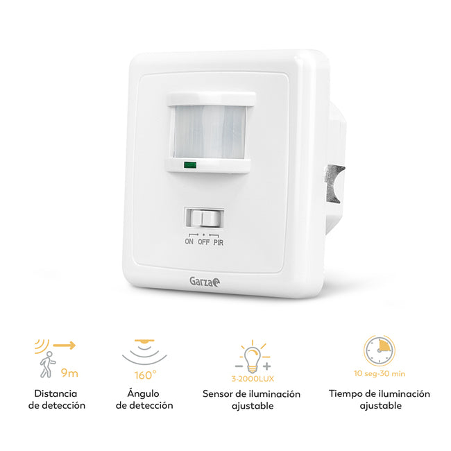 Detector De Movimiento Infrarrojo De Pared Empotrable 160º - Características
