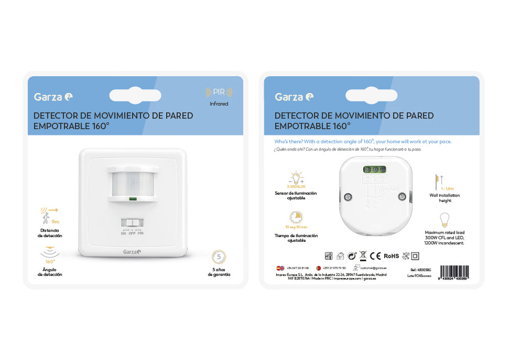 Detector De Movimiento Infrarrojo De Pared Empotrable 160º - Lifestyle